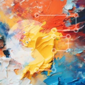 Intra Συλλεκτικό Ξύλινο Παζλ Plywood  4mm - Ζωντανό πινέλο σε κοντινή απόσταση με κόκκινο, κίτρινο και μπλε χρώμα Σε Ξύλινο Κουτί - Διαστάσεις Puzzle: 10x10 cm – 25 κομμάτια