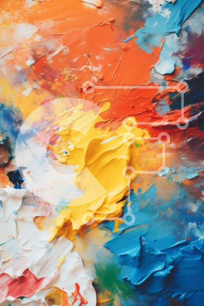 Intra Συλλεκτικό Ξύλινο Παζλ Plywood  4mm - Ζωντανό πινέλο σε κοντινή απόσταση με κόκκινο, κίτρινο και μπλε χρώμα Σε Ξύλινο Κουτί - Διαστάσεις Puzzle: 10x10 cm – 25 κομμάτια