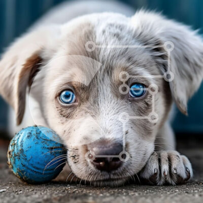 Intra Συλλεκτικό Ξύλινο Παζλ Plywood 4mm - Χαριτωμένο κουτάβι με μπλε μάτια και μια μπάλα στο στόμα του Σε Ξύλινο Κουτί - Διαστάσεις: 10x10 cm – 25 κομμάτια - Image 1