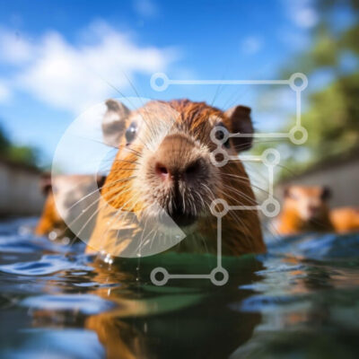 Intra Συλλεκτικό Ξύλινο Παζλ Plywood  4mm - Αξιολάτρευτη εικόνα του Capybaras που κολυμπάει σε μια πισίνα Σε Ξύλινο Κουτί - Διαστάσεις: 10x10 cm – 25 κομμάτια - Image 1