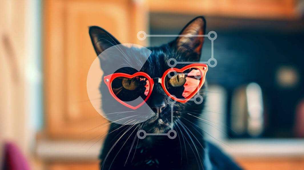 Intra Συλλεκτικό Ξύλινο Παζλ Plywood  4mm - Χαριτωμένη μαύρη γάτα με γυαλιά ηλίου σε σχήμα καρδιάς στην κουζίνα Σε Ξύλινο Κουτί - Διαστάσεις: 10x10 cm – 25 κομμάτια