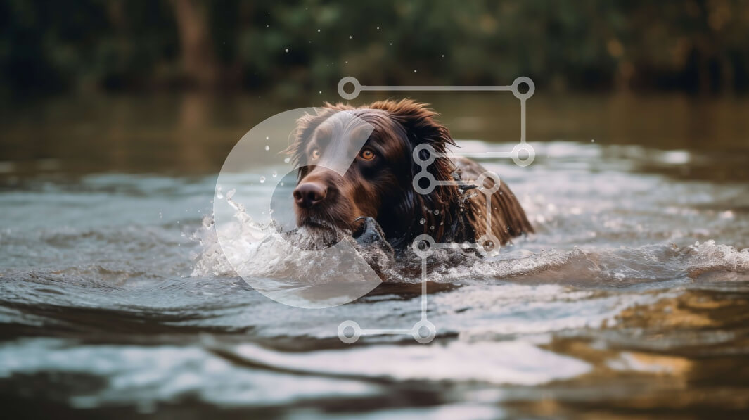 Intra Συλλεκτικό Ξύλινο Παζλ Plywood  4mm - Καφέ σκυλί που κολυμπά με το στόμα ανοιχτό σε ήρεμο νερό Σε Ξύλινο Κουτί - Διαστάσεις: 10x10 cm – 25 κομμάτια