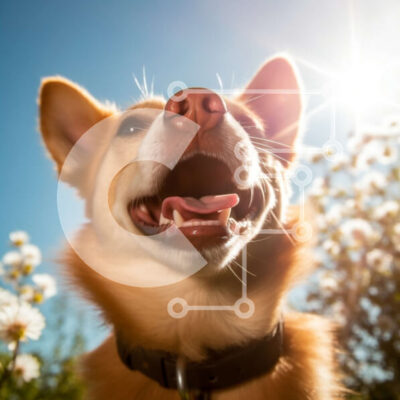 Intra Συλλεκτικό Ξύλινο Παζλ Plywood  4mm - Αξιολάτρευτη εικόνα ενός καφέ σκύλου που χαμογελά σε ένα χωράφι με λευκά λουλούδια Σε Ξύλινο Κουτί - Διαστάσεις: 10x10 cm – 25 κομμάτια - Image 1