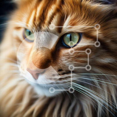 Intra Συλλεκτικό Ξύλινο Παζλ Plywood  4mm - Αξιολάτρευτη εικόνα από κοντά μιας αφράτης πορτοκαλί γάτας με φωτεινά πράσινα μάτια Σε Ξύλινο Κουτί - Διαστάσεις: 10x10 cm – 25 κομμάτια - Image 1