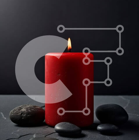 Intra Συλλεκτικό Ξύλινο Παζλ Plywood  4mm - Όμορφη εικόνα ενός κόκκινου κεριού σε σκούρο φόντο με μαύρες πέτρες Σε Ξύλινο Κουτί - Διαστάσεις: 10x10 cm – 25 κομμάτια - Image 1