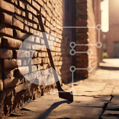 Intra Συλλεκτικό Ξύλινο Παζλ Plywood 4mm - Vintage ραβδί χόκεϋ που ακουμπάει στον τοίχο από τούβλα Σε Ξύλινο Κουτί - Διαστάσεις Puzzle: 10x10 cm – 25 κομμάτια - Image 1