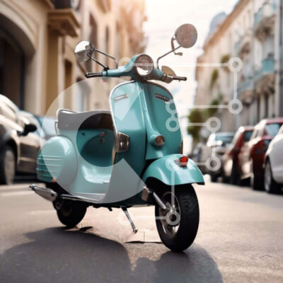 Intra Συλλεκτικό Ξύλινο Παζλ Plywood  4mm - Turquoise Motor Scooter παρκαρισμένο στην Urban Street Σε Ξύλινο Κουτί - Διαστάσεις Puzzle: 10x10 cm – 25 κομμάτια - Image 1