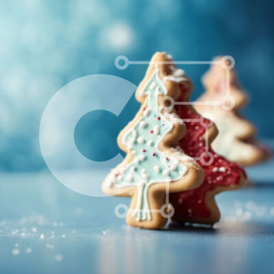 Intra Συλλεκτικό Ξύλινο Παζλ Plywood 4mm - Μπισκότα χριστουγεννιάτικου δέντρου σε μπλε φόντο Σε Ξύλινο Κουτί - Διαστάσεις Puzzle: 10x10 cm – 25 κομμάτια - Image 1