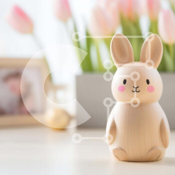 Intra Συλλεκτικό Ξύλινο Παζλ Plywood  4mm - Ξύλινο παιχνίδι λαγουδάκι με ροζ τουλίπες και οικογενειακά πορτρέτα Σε Ξύλινο Κουτί - Διαστάσεις Puzzle: 10x10 cm – 25 κομμάτια - Image 1