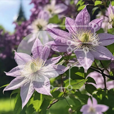 Intra Συλλεκτικό Ξύλινο Παζλ Plywood  4mm - Μωβ λουλούδια Clematis σε φόντο δέντρου Σε Ξύλινο Κουτί - Διαστάσεις: 10x10 cm – 25 κομμάτια - Image 1