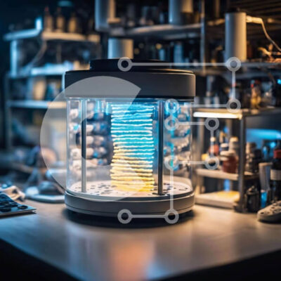 Intra Συλλεκτικό Ξύλινο Παζλ Plywood  4mm - Κυκλική συσκευή με μπλε και κίτρινα φώτα σε ανοιχτό χώρο εργασίας Σε Ξύλινο Κουτί - Διαστάσεις Puzzle: 10x10 cm – 25 κομμάτια - Image 1