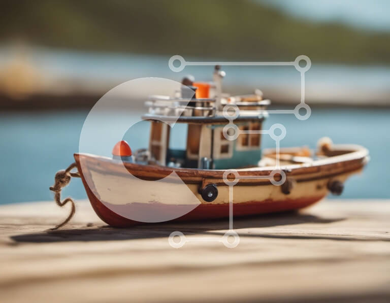 Intra Συλλεκτικό Ξύλινο Παζλ Plywood  4mm - Μικρό ξύλινο σκάφος στην αποβάθρα με θέα στο βουνό Σε Ξύλινο Κουτί - Διαστάσεις: 10x10 cm – 25 κομμάτια - Image 1