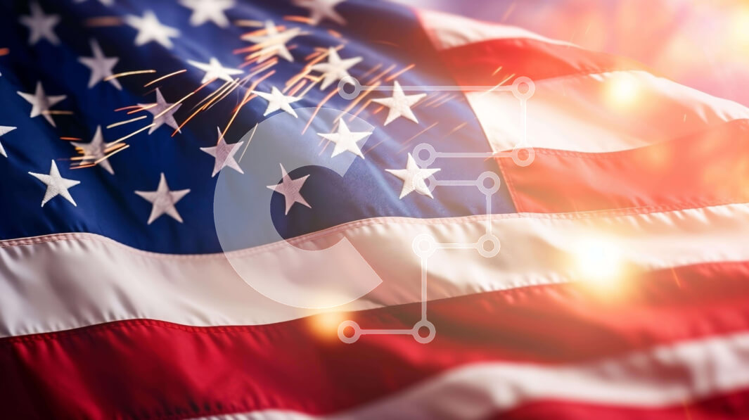 Intra Συλλεκτικό Ξύλινο Παζλ Plywood  4mm - Αμερικανική σημαία, βεγγαλικά και πυροτεχνήματα για τον εορτασμό της Ημέρας της Ανεξαρτησίας Σε Ξύλινο Κουτί - Διαστάσεις: 10x10 cm – 25 κομμάτια