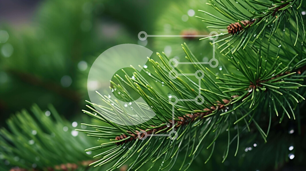 Intra Συλλεκτικό Ξύλινο Παζλ Plywood  4mm - Κλαδί δέντρου πράσινου πεύκου με σταγόνες νερού Σε Ξύλινο Κουτί - Διαστάσεις: 10x10 cm – 25 κομμάτια