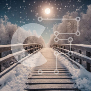 Intra Συλλεκτικό Ξύλινο Παζλ Plywood  4mm - Χιονισμένο δάσος με την ξύλινη γέφυρα τη νύχτα Σε Ξύλινο Κουτί - Διαστάσεις: 10x10 cm – 25 κομμάτια