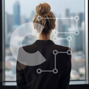 Intra Συλλεκτικό Ξύλινο Παζλ Plywood  4mm - Γυναίκα που κοιτάζει έξω από το παράθυρο κτιρίου γραφείων Σε Ξύλινο Κουτί - Διαστάσεις Puzzle: 10x10 cm – 25 κομμάτια