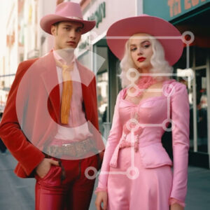 Intra Συλλεκτικό Ξύλινο Παζλ Plywood  4mm - Pink Cowboy Fashion: Κολλήσεις για ζευγάρια στην πολυσύχναστη οδό της πόλης Σε Ξύλινο Κουτί - Διαστάσεις Puzzle: 10x10 cm – 25 κομμάτια
