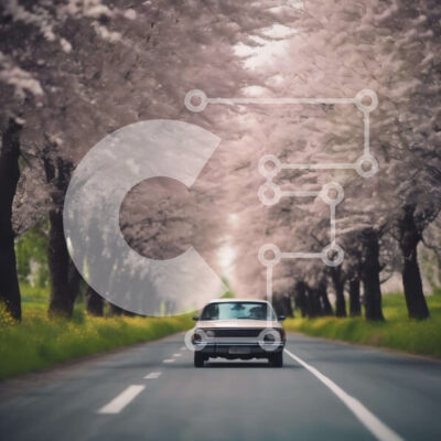 Intra Συλλεκτικό Ξύλινο Παζλ Plywood  4mm - Αυτοκίνητο που οδηγεί στον δρόμο γεμάτο με ανθισμένα δέντρα κερασιάς Σε Ξύλινο Κουτί - Διαστάσεις Puzzle: 10x10 cm – 25 κομμάτια - Image 1