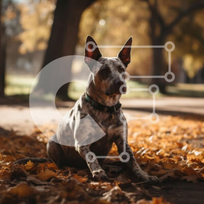 Intra Συλλεκτικό Ξύλινο Παζλ Plywood  4mm - Χαριτωμένη εικόνα του σκύλου που κάθεται στο πάρκο με τα πεσμένα φύλλα Σε Ξύλινο Κουτί - Διαστάσεις: 10x10 cm – 25 κομμάτια - Image 1