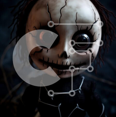 Intra Συλλεκτικό Ξύλινο Παζλ Plywood  4mm - Vintage ασπρόμαυρη κούκλα σκελετού Σε Ξύλινο Κουτί - Διαστάσεις Puzzle: 10x10 cm – 25 κομμάτια - Image 1