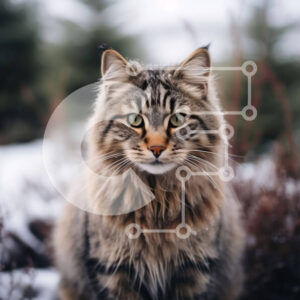 Intra Συλλεκτικό Ξύλινο Παζλ Plywood  4mm - Αφράτη γάτα στο χιόνι με πράσινα μάτια Σε Ξύλινο Κουτί - Διαστάσεις: 10x10 cm – 25 κομμάτια