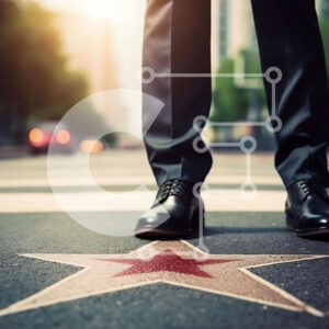 Intra Συλλεκτικό Ξύλινο Παζλ Plywood  4mm - Άτομο με επαγγελματική ενδυμασία που στέκεται στην πινακίδα του δρόμου σε σχήμα αστεριού Σε Ξύλινο Κουτί - Διαστάσεις Puzzle: 10x10 cm – 25 κομμάτια