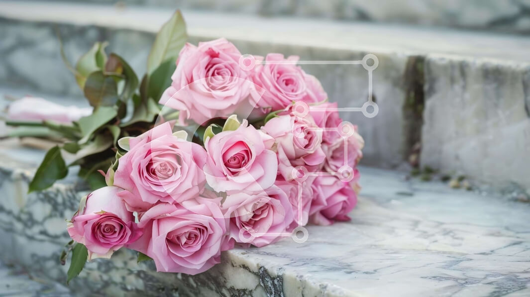 Intra Συλλεκτικό Ξύλινο Παζλ Plywood  4mm - Μπουκέτο με ροζ τριαντάφυλλα σε μαρμάρινα σκαλοπάτια Σε Ξύλινο Κουτί - Διαστάσεις: 10x10 cm – 25 κομμάτια