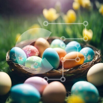 Intra Συλλεκτικό Ξύλινο Παζλ Plywood  4mm - Πολύχρωμα Πασχαλινά αυγά σε ένα καλάθι με νάρκισσους Σε Ξύλινο Κουτί - Διαστάσεις: 10x10 cm – 25 κομμάτια - Image 1