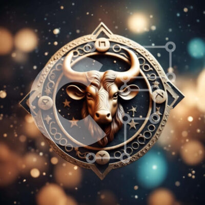 Intra Συλλεκτικό Ξύλινο Παζλ Plywood  4mm - Αστρολογικό σύμβολο ταύρου με φόντο ζώδια Σε Ξύλινο Κουτί - Διαστάσεις Puzzle: 10x10 cm – 25 κομμάτια - Image 1