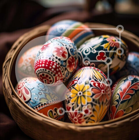 Intra Συλλεκτικό Ξύλινο Παζλ Plywood 4mm - Πολύχρωμα βαμμένα Πασχαλινά αυγά σε ένα καλάθι Σε Ξύλινο Κουτί - Διαστάσεις: 10x10 cm – 25 κομμάτια - Image 1