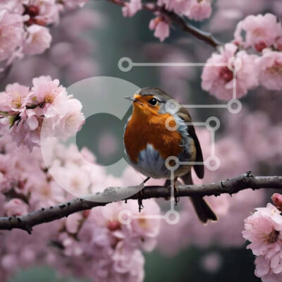 Intra Συλλεκτικό Ξύλινο Παζλ Plywood  4mm - Μικρό πουλί σκαρφαλωμένο σε ανθισμένο κλαδί Σε Ξύλινο Κουτί - Διαστάσεις: 10x10 cm – 25 κομμάτια - Image 1