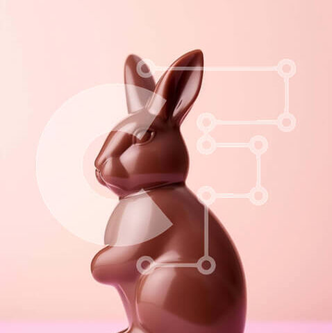 Intra Συλλεκτικό Ξύλινο Παζλ Plywood  4mm - Σοκολατένιο ειδώλιο λαγουδάκι σε πορτοκαλί φόντο για το Πάσχα Σε Ξύλινο Κουτί - Διαστάσεις: 10x10 cm – 25 κομμάτια - Image 1