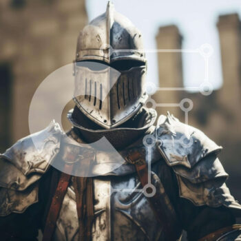 Intra Συλλεκτικό Ξύλινο Παζλ Plywood  4mm - Μεσαιωνικός ιππότης με πανοπλία που στέκεται μπροστά από το παλιό κάστρο Σε Ξύλινο Κουτί - Διαστάσεις Puzzle: 10x10 cm – 25 κομμάτια - Image 1