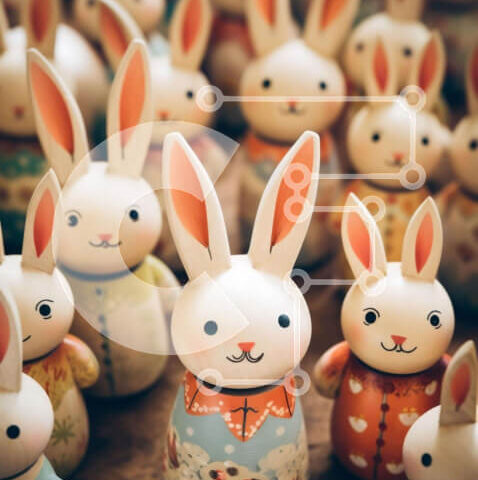 Intra Συλλεκτικό Ξύλινο Παζλ Plywood 4mm - Ομάδα ειδωλίων μικρών κουνελιών που διατάσσονται σε σειρές Σε Ξύλινο Κουτί - Διαστάσεις Puzzle: 10x10 cm – 25 κομμάτια - Image 1