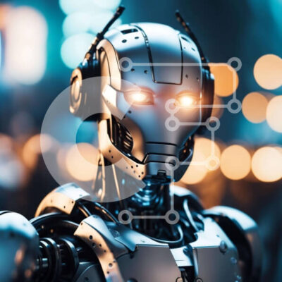 Intra Συλλεκτικό Ξύλινο Παζλ Plywood 4mm - Ρομπότ με λαμπερά μάτια και ακουστικά - εικονογράφηση τεχνητής νοημοσύνης Σε Ξύλινο Κουτί - Διαστάσεις Puzzle: 10x10 cm – 25 κομμάτια - Image 1