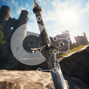 Intra Συλλεκτικό Ξύλινο Παζλ Plywood  4mm - Ξίφος στους βράχους μπροστά από το παλιό κάστρο Σε Ξύλινο Κουτί - Διαστάσεις Puzzle: 10x10 cm – 25 κομμάτια - Image 1