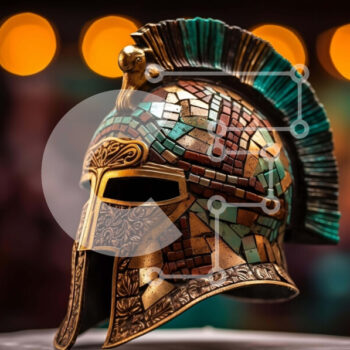 Intra Συλλεκτικό Ξύλινο Παζλ Plywood  4mm - Αρχαίο σπαρτιατικό κράνος με πολύχρωμα μωσαϊκά Σε Ξύλινο Κουτί - Διαστάσεις Puzzle: 10x10 cm – 25 κομμάτια - Image 1