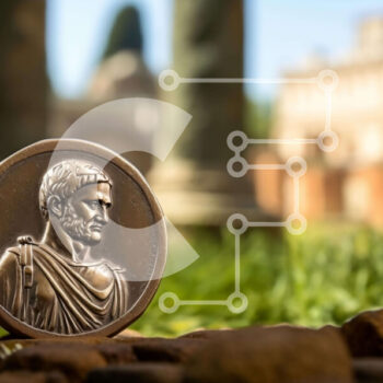 Intra Συλλεκτικό Ξύλινο Παζλ Plywood  4mm - Χάλκινο νόμισμα Ιουλίου Καίσαρα στο αρχαίο κτίριο Σε Ξύλινο Κουτί - Διαστάσεις Puzzle: 10x10 cm – 25 κομμάτια - Image 1