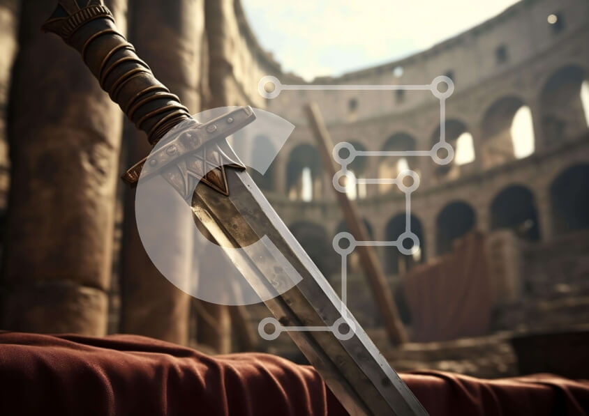 Intra Συλλεκτικό Ξύλινο Παζλ Plywood  4mm - Περίπλοκα διακοσμημένο σπαθί σε κόκκινη κουβέρτα Σε Ξύλινο Κουτί - Διαστάσεις: 10x10 cm – 25 κομμάτια