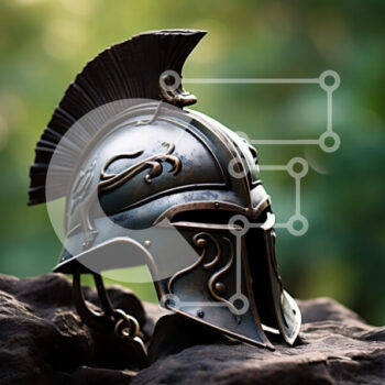 Intra Συλλεκτικό Ξύλινο Παζλ Plywood  4mm - Αρχαίο σπαρτιατικό κράνος στο βράχο Σε Ξύλινο Κουτί - Διαστάσεις Puzzle: 10x10 cm – 25 κομμάτια - Image 1