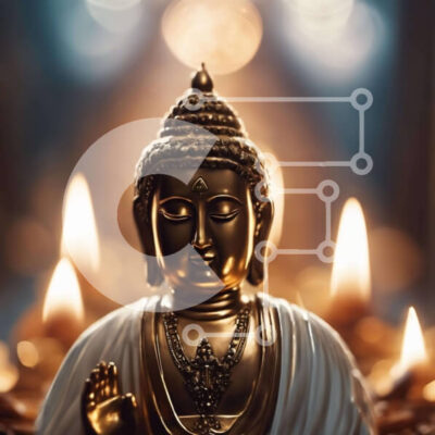 Intra Συλλεκτικό Ξύλινο Παζλ Plywood  4mm - Ειρηνικό χρυσό άγαλμα του Βούδα με αναμμένα κεριά Σε Ξύλινο Κουτί - Διαστάσεις Puzzle: 10x10 cm – 25 κομμάτια - Image 1