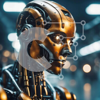 Intra Συλλεκτικό Ξύλινο Παζλ Plywood  4mm - Κοντινό πλάνο χρυσού μεταλλικού προσώπου ρομπότ Σε Ξύλινο Κουτί - Διαστάσεις Puzzle: 10x10 cm – 25 κομμάτια - Image 1