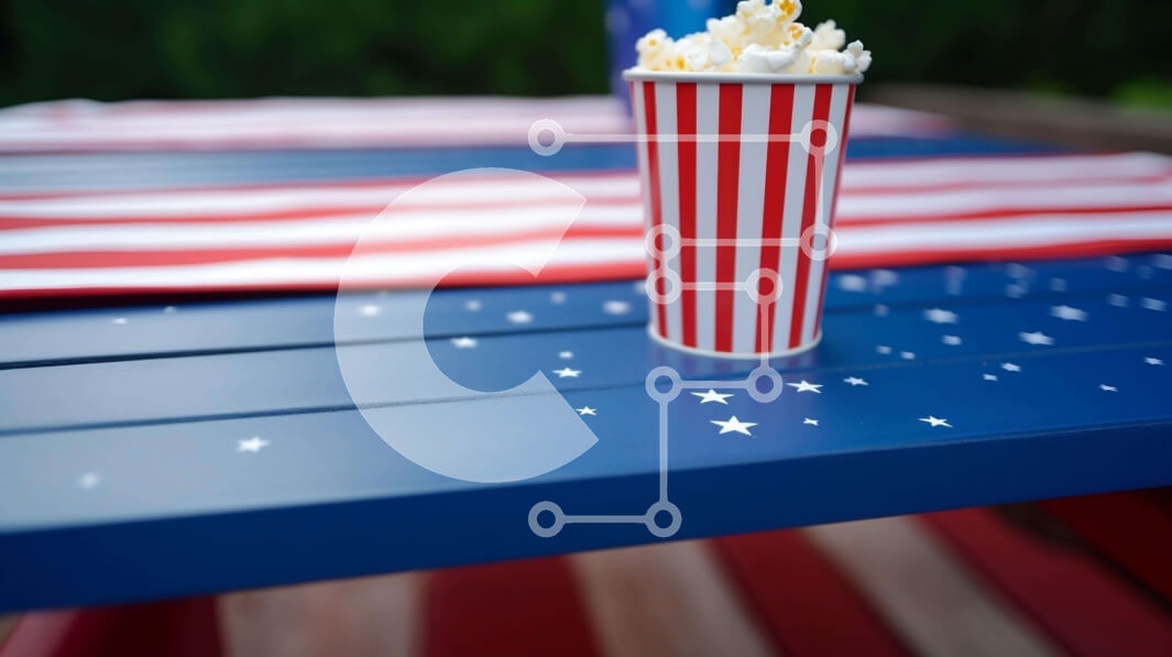 Intra Συλλεκτικό Ξύλινο Παζλ Plywood  4mm - Πατριωτικό τραπέζι πικνίκ με διακόσμηση αμερικανικής σημαίας Σε Ξύλινο Κουτί - Διαστάσεις: 10x10 cm – 25 κομμάτια