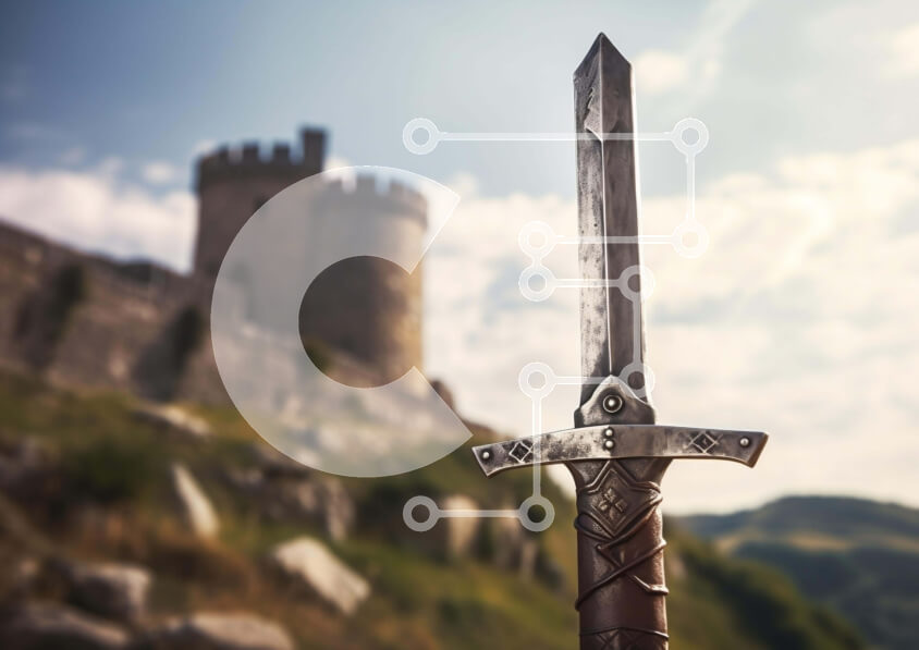 Intra Συλλεκτικό Ξύλινο Παζλ Plywood  4mm - Εντυπωσιακό σπαθί και Κάστρο Σε Ξύλινο Κουτί - Διαστάσεις: 10x10 cm – 25 κομμάτια