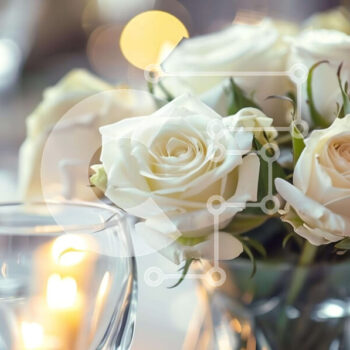 Intra Συλλεκτικό Ξύλινο Παζλ Plywood  4mm - Γυάλινο βάζο με λευκά τριαντάφυλλα, κεριά και ποτήρια κρασιού Σε Ξύλινο Κουτί - Διαστάσεις Puzzle: 10x10 cm – 25 κομμάτια - Image 1