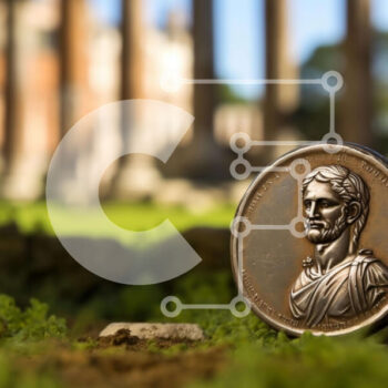 Intra Συλλεκτικό Ξύλινο Παζλ Plywood  4mm - Αρχαίο ρωμαϊκό νόμισμα στο έδαφος μπροστά από πυλώνες και στήλες Σε Ξύλινο Κουτί - Διαστάσεις Puzzle: 10x10 cm – 25 κομμάτια - Image 1