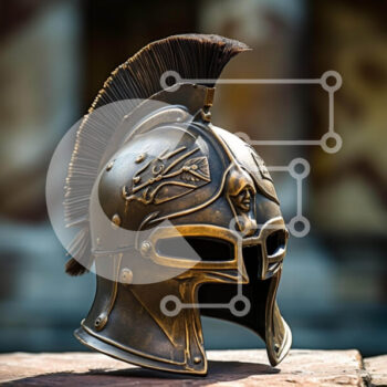 Intra Συλλεκτικό Ξύλινο Παζλ Plywood  4mm - Αρχαίο σπαρτιατικό κράνος σε πέτρινο τραπέζι με στήλες Σε Ξύλινο Κουτί - Διαστάσεις Puzzle: 10x10 cm – 25 κομμάτια - Image 1