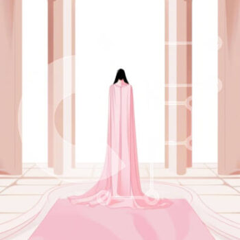 Intra Συλλεκτικό Ξύλινο Παζλ Plywood  4mm - Γυναίκα με ροζ ακρωτήριο που στέκεται μπροστά από τις καμάρες Σε Ξύλινο Κουτί - Διαστάσεις Puzzle: 10x10 cm – 25 κομμάτια - Image 1