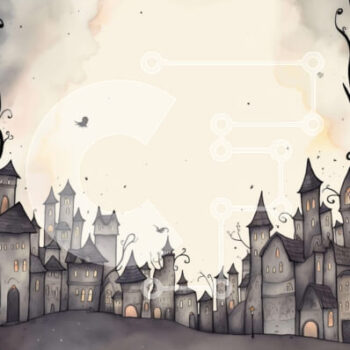 Intra Συλλεκτικό Ξύλινο Παζλ Plywood  4mm - Εικονογράφηση σε στυλ καρτούν μιας παλιάς πόλης με πουλιά και μια μαύρη γάτα Σε Ξύλινο Κουτί - Διαστάσεις Puzzle: 10x10 cm – 25 κομμάτια - Image 1