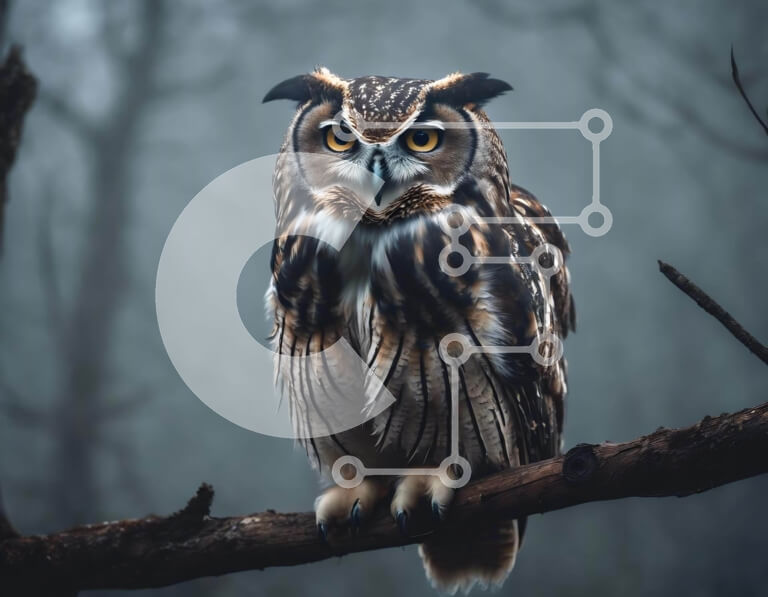 Intra Συλλεκτικό Ξύλινο Παζλ Plywood  4mm - Κουκουβάγια σκαρφαλωμένη σε κλαδί στο ομιχλώδες δάσος Σε Ξύλινο Κουτί - Διαστάσεις: 10x10 cm – 25 κομμάτια